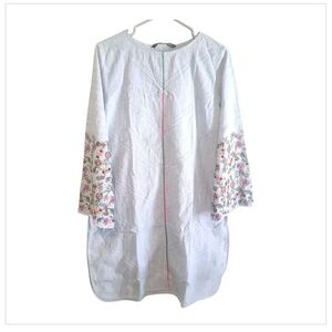 Beechtree Embroidered Linen Dress • Floral Bell Sleeves • Size 10